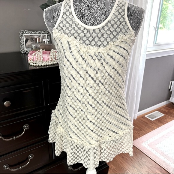 Vintage Y2K Charlotte Russe White and Blue Striped and Polka Dot Lace Top Size M - Picture 2 of 13